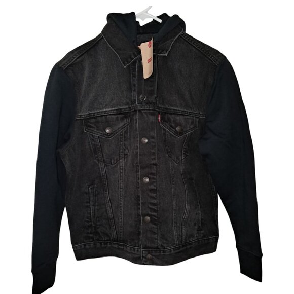 NWT Levi’s Mens Hybrid Hoodie Trucker Denim Jacket – Black – Size S & L - Picture 3 of 14